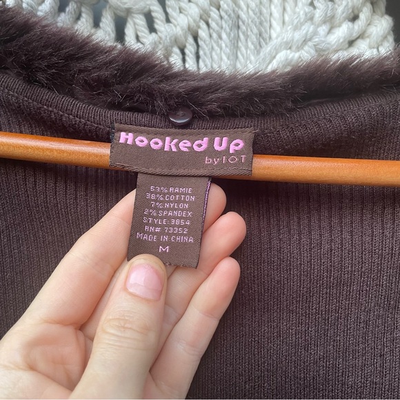 Sold 9/10/24 live Y2K Furry Removable Collar Cardigan Sweater Natural Brown - Picture 2 of 4